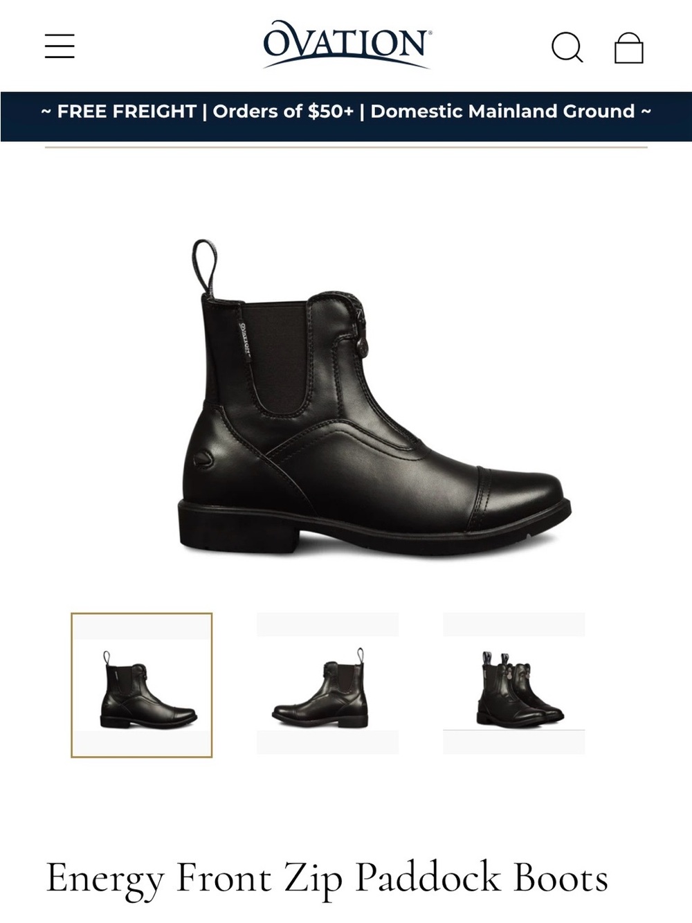 Ovation Energy Front Zip Paddock Boots – Black, US Women’s 9 (EU 40)